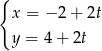 { x = − 2 + 2t y = 4 + 2t 