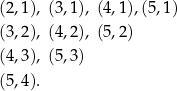 (2,1), (3,1 ), (4,1),(5,1) (3,2), (4,2 ), (5,2) (4,3), (5,3 ) (5,4). 