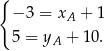 { − 3 = xA + 1 5 = yA + 10. 