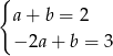{ a+ b = 2 − 2a+ b = 3 