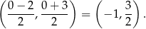 ( 0− 2 0 + 3) ( 3 ) -----,------ = − 1,-- . 2 2 2 
