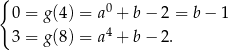 { 0 = g(4) = a0 + b − 2 = b− 1 4 3 = g(8) = a + b − 2. 
