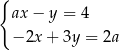{ ax− y = 4 −2x + 3y = 2a 