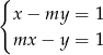 { x − my = 1 mx − y = 1 