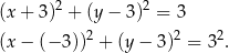  2 2 (x+ 3) + (y− 3) = 3 2 2 2 (x− (− 3)) + (y − 3 ) = 3 . 