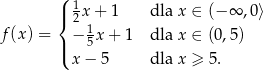  ( 1 |{ 2x+ 1 dla x ∈ (− ∞ ,0⟩ f(x) = − 15x+ 1 dla x ∈ (0,5) |( x − 5 dla x ≥ 5. 