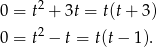 0 = t2 + 3t = t(t+ 3) 2 0 = t − t = t(t − 1). 