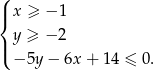 ( |{ x ≥ − 1 y ≥ − 2 |( − 5y − 6x + 14 ≤ 0. 