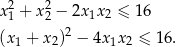  2 2 x1 + x2 − 2x1x2 ≤ 1 6 (x + x )2 − 4x x ≤ 16 . 1 2 1 2 