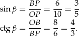 sin β = BP--= 6--= 3- OP 10 5 OB 8 4 ctgβ = BP--= 6-= 3. 