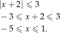 |x + 2 | ≤ 3 − 3 ≤ x+ 2 ≤ 3 − 5 ≤ x ≤ 1. 
