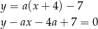 y = a(x+ 4)− 7 y − ax − 4a + 7 = 0 