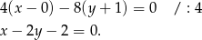 4(x − 0)− 8(y + 1) = 0 / : 4 x− 2y − 2 = 0. 