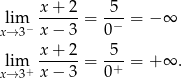  x + 2 5 lim ------= -−- = − ∞ x→ 3− x − 3 0 x-+-2- -5- lxi→m3+ x − 3 = 0+ = + ∞ . 