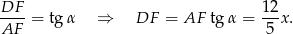 DF 12 ----= tgα ⇒ DF = AF tg α = --x . AF 5 
