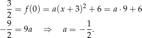  3-= f (0) = a(x + 3)2 + 6 = a ⋅9 + 6 2 9 1 − --= 9a ⇒ a = − --. 2 2 
