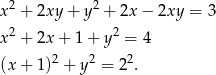  2 2 x + 2xy + y + 2x− 2xy = 3 x2 + 2x + 1 + y 2 = 4 2 2 2 (x + 1) + y = 2 . 