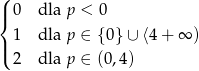 ( | 0 dla p < 0 { | 1 dla p ∈ {0 }∪ ⟨4 + ∞ ) ( 2 dla p ∈ (0,4) 
