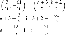 ( ) ( ) 3-- 61- a+--3-b-+-2- 10,− 10 = 2 , 2 a+ 3 = 3- i b+ 2 = − 61- 5 5 12- 71- a = − 5 i b = − 5 . 