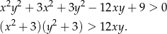 x2y2 + 3x2 + 3y2 − 12xy + 9 > 0 2 2 (x + 3)(y + 3) > 12xy . 