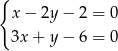 { x− 2y− 2 = 0 3x+ y− 6 = 0 