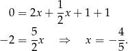  0 = 2x + 1x + 1 + 1 2 5 4 − 2 = -x ⇒ x = − -. 2 5 