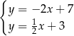 { y = − 2x+ 7 y = 1x + 3 2 