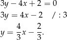 3y− 4x + 2 = 0 3y = 4x − 2 / : 3 4 2 y = --x− -. 3 3 