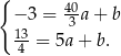 { −3 = 430a+ b 13 4 = 5a + b. 