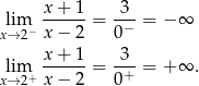  x-+-1- -3- lxi→m2− x − 2 = 0− = − ∞ lim x-+-1-= -3- = + ∞ . x→ 2+ x − 2 0+ 