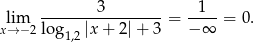  3 1 lim ----------------- = ---- = 0. x→− 2log1,2|x + 2|+ 3 − ∞ 