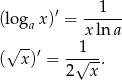  1 (loga x)′ = ------ x ln a (√x--)′ = -1√--. 2 x 