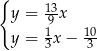 { 13 y = -9 x y = 1x − 10 3 3 