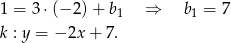 1 = 3⋅(− 2) + b1 ⇒ b1 = 7 k : y = − 2x+ 7. 