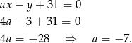 ax − y + 31 = 0 4a − 3 + 31 = 0 4a = −2 8 ⇒ a = − 7. 