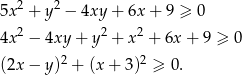 2 2 5x + y − 4xy + 6x + 9 ≥ 0 4x 2 − 4xy + y2 + x2 + 6x + 9 ≥ 0 2 2 (2x − y) + (x + 3) ≥ 0. 