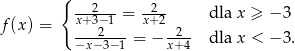  { --2---= -2-- dla x ≥ − 3 f (x) = x+-3−21-- x+2-2-- −x−3− 1 = − x+4 dla x < − 3. 
