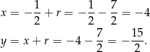  1 1 7 x = − --+ r = − --− --= − 4 2 2 2 y = x + r = − 4 − 7-= − 15. 2 2 