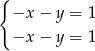 { −x − y = 1 −x − y = 1 