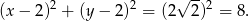  2 2 √ --2 (x − 2) + (y− 2) = (2 2) = 8 . 
