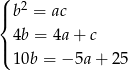 ( 2 |{ b = ac 4b = 4a + c |( 10b = − 5a+ 25 