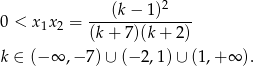  2 ---(k−--1)---- 0 < x1x2 = (k+ 7)(k+ 2) k ∈ (− ∞ ,−7 )∪ (− 2,1) ∪ (1,+ ∞ ). 