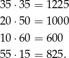 35 ⋅35 = 12 25 20 ⋅50 = 10 00 10 ⋅60 = 60 0 55 ⋅15 = 82 5. 