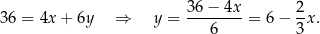 36 = 4x + 6y ⇒ y = 36−--4x-= 6− 2x. 6 3 