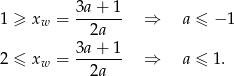 1 ≥ xw = 3a-+-1- ⇒ a ≤ − 1 2a 3a-+-1- 2 ≤ xw = 2a ⇒ a ≤ 1. 