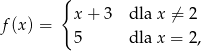  { x + 3 dla x ⁄= 2 f(x ) = 5 dla x = 2, 
