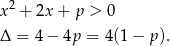  2 x + 2x + p > 0 Δ = 4 − 4p = 4(1− p). 