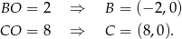 BO = 2 ⇒ B = (− 2,0) CO = 8 ⇒ C = (8,0). 