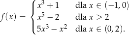  ( 3 |{ x + 1 dla x ∈ (− 1,0⟩ f(x) = x5 − 2 dla x > 2 |( 3 2 5x − x dla x ∈ (0,2). 