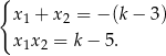 { x1 + x2 = − (k − 3) x x = k− 5 . 1 2 